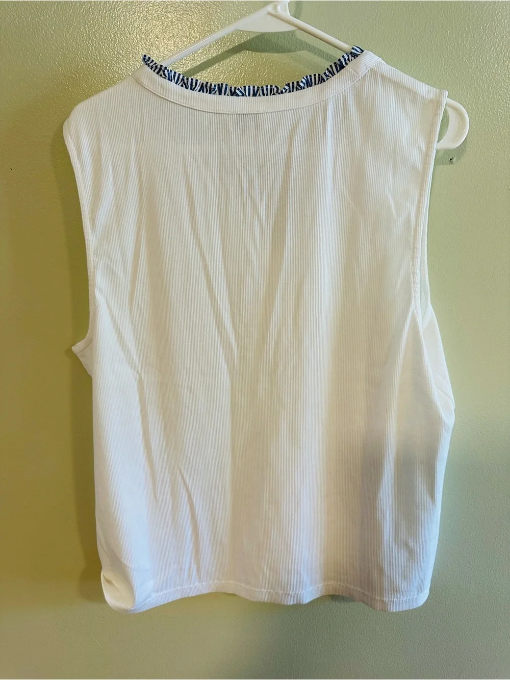 J. Crew White Ribbed Henley Tank Top with Blue Trim